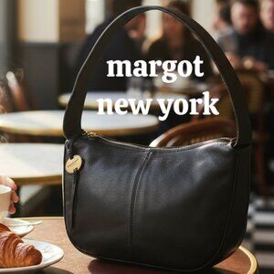 Margot New York Genuine Leather Shoulder Bag Black Minimalist Zip Top